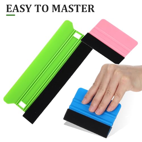Vinyl Wrapping Rakel Applikator 21 cm Rakel mit Filzkante und 2 Stück 10 cm Folienrakel mit Filzkante Kunststoffrakel zur Blasen Verkleberakel für Auto Fensterfolie Möbelfolie(Grün und Blau)