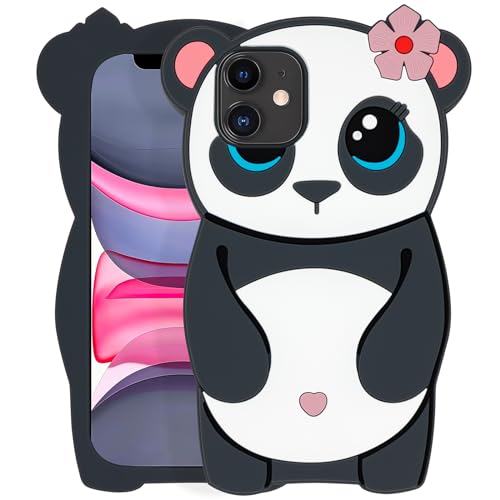 Dumkery Cute Panda iPhone 11 Case, 3D Funny Cartoon Animals Soft Silicone Full Protection Shockproof Cases Cover Skin for Kids Girls Women Children