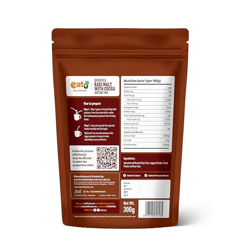 Image of Eat5 Chocolate Ragi Malt Health Drink | Sprouted Millet with Cocoa | High Calcium & Iron | No Added Refined Sugar | Healthy Drink for Kids & Adults (300 g) (Chocolate)