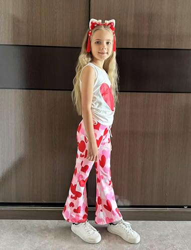 Image of Arshiner Toddler Girl Clothes 2 Piece Outfits Side Adjustable Drawstrings Tank Tops and Flare Leggings Pant Set