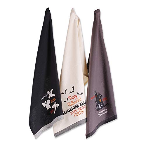 Dii Happy Halloween Dishtowel Collection Embellished Cotton Kitchen Hand Towel Set, 18X28, Yikes!, 3 Count #TOP20