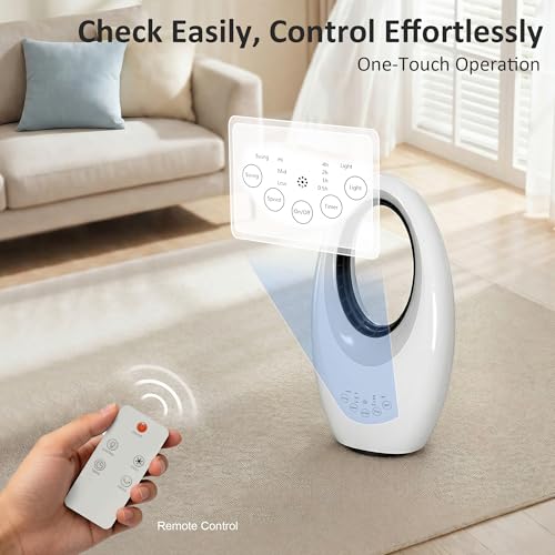 Homcom Bladeless Tower Fan, 22.5" Standing Cooling Fan With 60° Oscillating, Led Lights, 3 Speeds, 7.5H Timer, Remote Control For Bedroom, White - 8