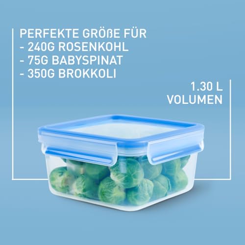 EMSA Clip & Close Frischhaltedose, quadratisch, 1,3 L, Aufbewahrungsbox, 100 Prozent dicht, spülmaschinen-, gefrier-, mikrowellenfest… – Ansicht 3