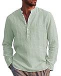 LVCBL Men Linen Shirts Long Sleeve Regular Fit Men Shirt Light Green XL