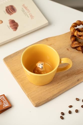 Image of DIHOclub Dog Coffee Cup Hidden Ceramic Animal Inside Mug,Cute Cartoon Handmade Figurine Mugs,Holiday and Birthday Gift for Coffee Milk Tea Lovers,12 Oz(yellow)