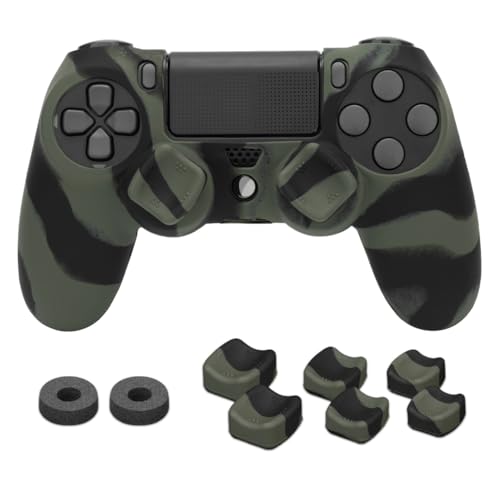 NiTHO Gaming Kit para Mando de Playstation 4, Incluye Funda de Silicona, Anillos de Precisión, 3 Tamaños de Empuñaduras Cóncavas para el Pulgarantisudor, Mejora el Precisión de Puntería para PS4, Camo