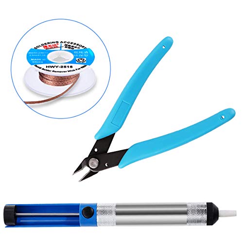 Solder Sucker Desoldering Pump, Desoldering Wick, Micro Shear Wire Cutter Pliers, 3 PCS
