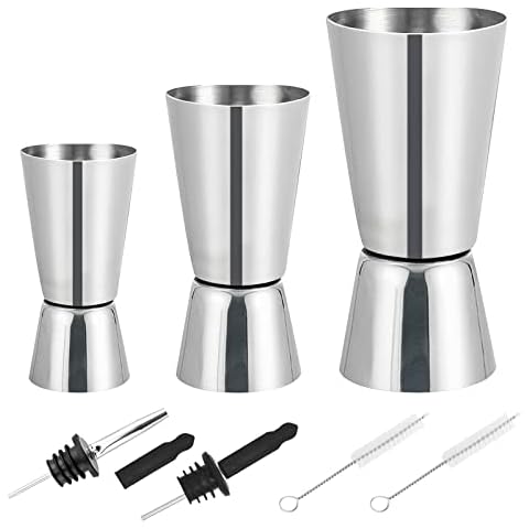 AMANMAN 3 Stück Cocktail Messbecher Edelstahl Barmaß 3cl/5cl/6cl Klein Maß Jigger Dual Gin Measuring Cups Cover
