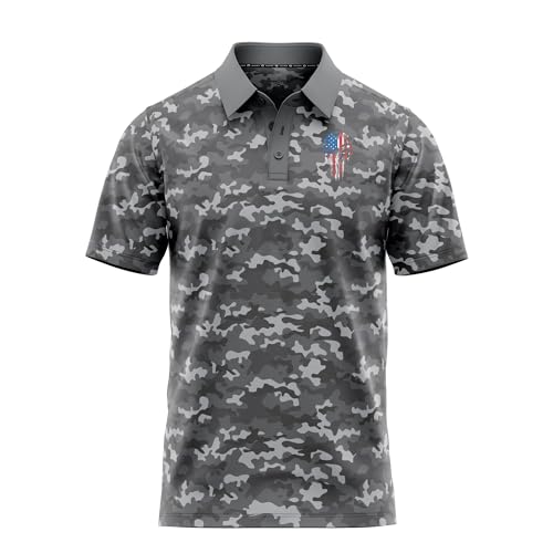 Image of Patriotic USA Golf Polo Shirt - Men's Performance Short Sleeve Moisture Quick Dry Fit Athletic Veteran UPF Stretch Casual Fun