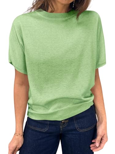 Image of Saodimallsu Women's Short Sleeve Crew Neck Knit Pullover Sweater | Casual Basic, Crew Neck, Loose Knit Pullover, Summer Lightweight