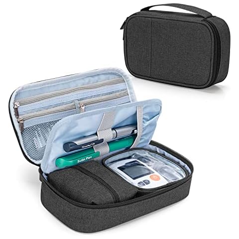 CURMIO Diabetic Supplies Bag for Glucose Meter, Medication, Insulin Pens and Other Diabetes Care Supplies, Diabetes Travel Organizer Case with Detachable Pouches, Black(Bag Only) Cover
