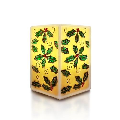 Image of Christmas Flickering Flameless Square Pillar Candle Light Real Wax LED Candle Battery Powered with 6 Hour Timer Xmas Indoor Decoration