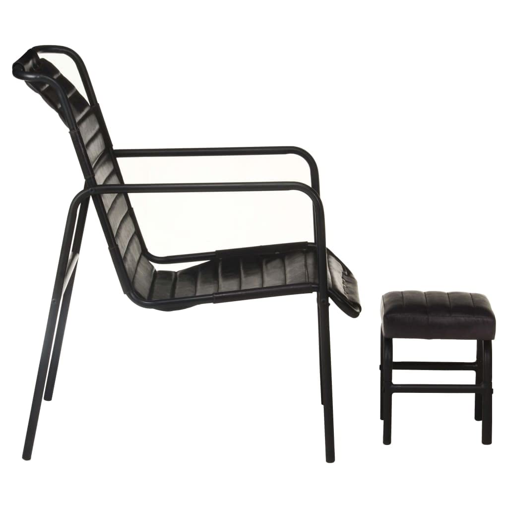 Woonisher Fauteuil de Relaxation avec Repose-Pied Noir Cuir véritable mobilier de Jardin extérieur