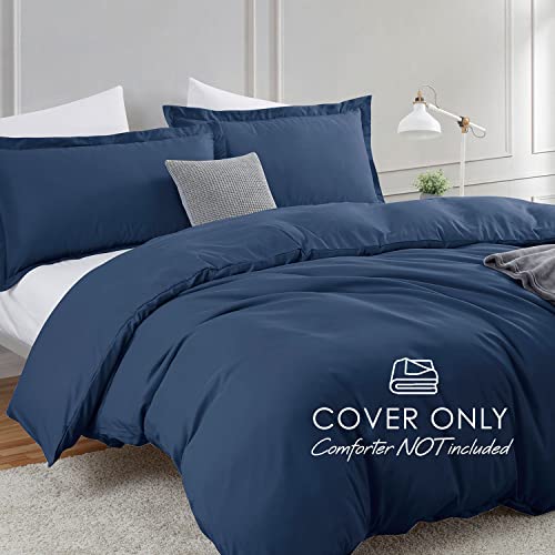 Image of Hearth & Harbor Navy Blue Duvet Cover Cal King Size, 3 Piece Bedding Set | Soft Double Brushed Bedding Set, Button Closure, 1 Duvet Cover 104x98 Inches, 2 Pillow Shams