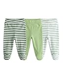 JiAmy Baby Pumphose mit Füßen 3er Pack Weiche Baumwolle Hose Babyhose Stramplerhose mit Fuß für Neugeborene Junge Mädchen Grüne Hosen 9-12 Monate