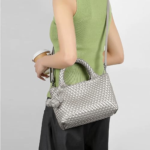 Image of Woven Tote Bag for Women with Coin Purse, Foldable Chain Small Crossbody Handbags, Fashion Shoulder Bag, Hobo Satchel