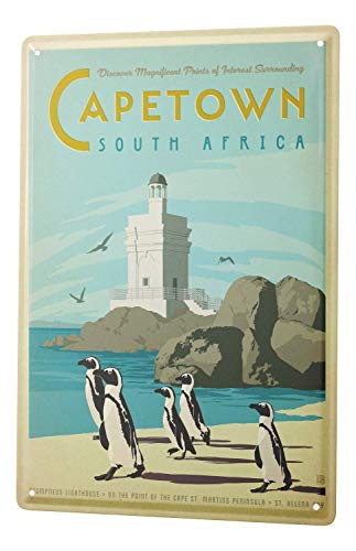Twvvcteyc Metal Tin Sign 8X12 Inches Tin Sign World Tour Cape Town South Africa Penguins Lighthouse Beach Metal Plate