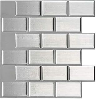 Art3d 12" x 12" Peel and Stick Wall Tile for Kitchen Backsplash, Subway Silver (10)