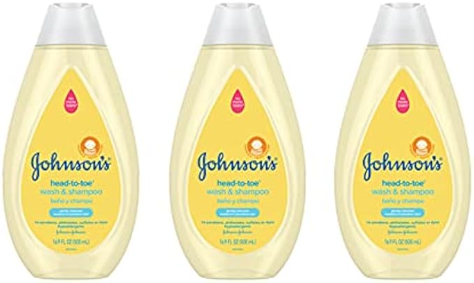 Johnson's Head-to-Toe Gentle Tear-Free Baby & Newborn Wash & Shampoo, Sulfate-, Paraben- Phthalate- & Dye-Free, Hypoallergenic Wash for Sensitive Skin & Hair, 3 x 16.9 fl. Oz (Amazon Exclusive)