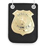 Police Badge with Chain and Belt Clip, Gold Detective Role Play Costume Accessory