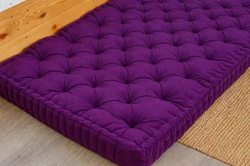 Image of ATOOTFUSION Soft Cotton Floor Box Mattress, 5-Inch Thick, Foldable, Movable, Medium Firm, Solid Colored (Purple, Queen 48X72X5 Inches)