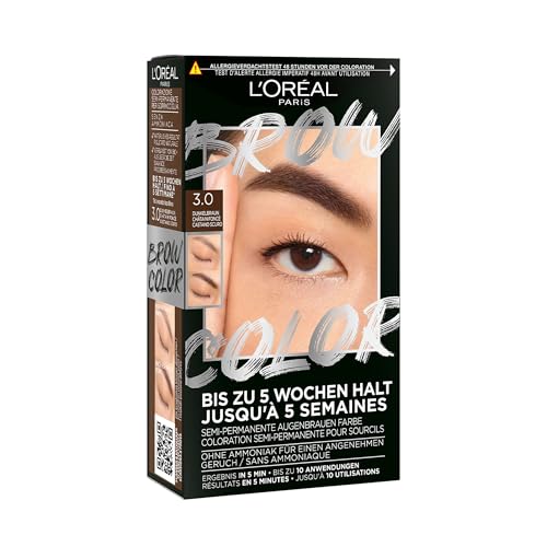 L'Oréal Paris Augenbrauenfarbe für einen strahlenden und perfekt gepflegten Look, Ammoniakfreie Augenbrauenfarbe, Bis zu 10 Anwendungen pro Pack, Brow Color, 3.0 Dunkelbraun