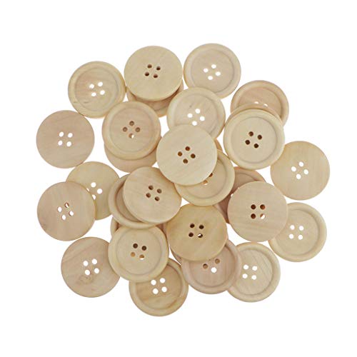 Generic 30x Botões de Madeira Natural Sem Pintura Prendedor de 4 Furos em Branco para Scrapbooking -