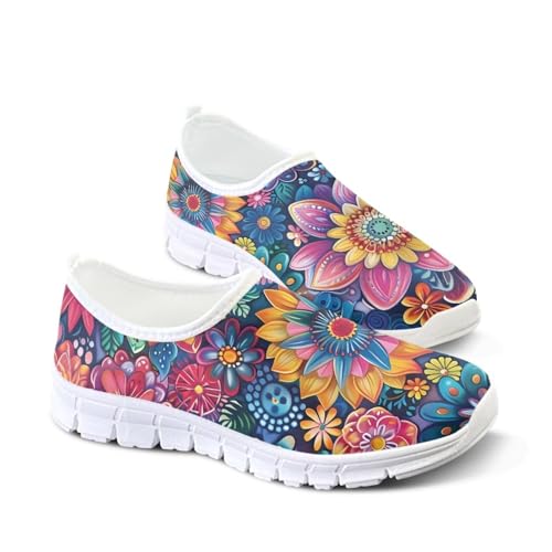 Image of Floral Sneakers for Women Colorful Art Shoes for Women Slip On Casual Work Shoes