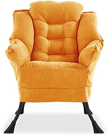 Modern Lazy Chair Single Lazy Sofa, Comfy Reclining Armchair-Soft Lounge Chair with Side Pockets/Thick Cushion/High Load-Bearing Steel Frame for Living Room, Bedroom, Office,Dormitory (Yellow)
