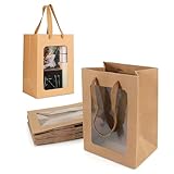 10 Pièces Sacs Cadeaux en Papier Kraft Marron avec Poignée et Fenêtre - 25x18x13 cm - Pour Anniversaire, Mariage, Fêtes et Courses - Emballage Cadeau Écologique et Réutilisable