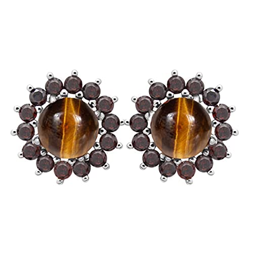 ARTIPOL Pendientes con Ojo de tigre Artesania europea estilo francés - Bisutería de plata rodinada E-58-10 - Muchos piedras disponibles Cover