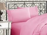 Elegant Comfort Luxurious 1500 Premium Hotel Quality Microfiber Three Line Embroidered Softest 5-Piece Bed Sheet Set, Wrinkle and Fade Resistant, Split King, Light Pink