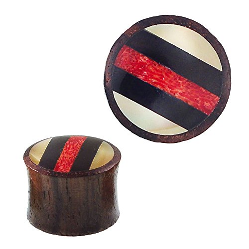 Chic-Net Holz Plug Tamarindenholz Resin Perlmutt Koralle Streifen Tunnel Tribal Expander 16 mm Cover