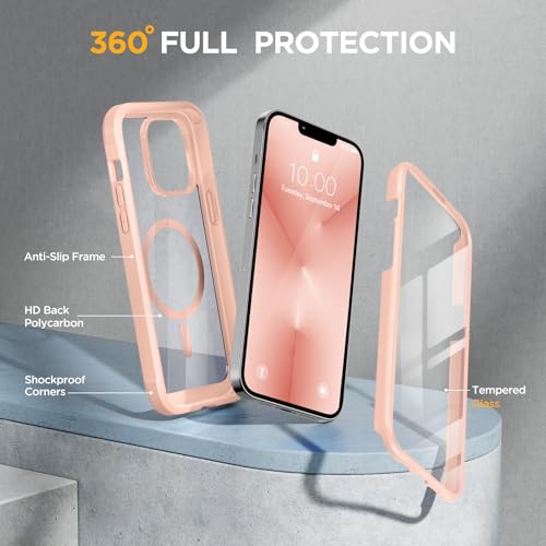 Image of Miracase for iPhone 13 Pro Case 6.1 inch,Full-Body Protection,Clear Bumper Case with Built-in 9H Tempered Glass Screen Protector,Military-Grade Drop Protection Outdoor Phone Case for iPhone 13 Pro,Pink