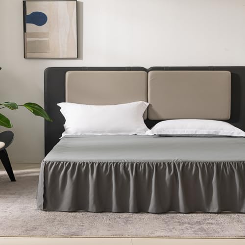 Image of Bed Skirt Queen Size 16 Inch Drop Ruffled Bed Skirt with Split Corners | Bed Skirt with Platform, Soft and Stylish 100% Microfiber, Grey