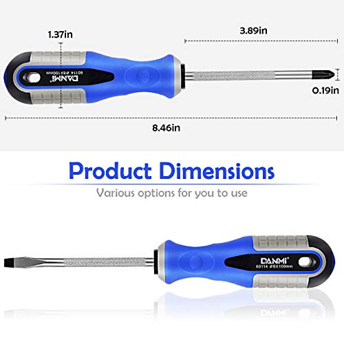 AbeTammy 2-Piece Screwdriver Set, 3.89 inch Shaft Non-Slip Grip Screwdriver Magnetic Tip 6mm PH2 Slotted/Phillips Screwdrivers, Drop Forged Chrome-Vanadium Shaft (Phillips Slotted Screwdriver Set)