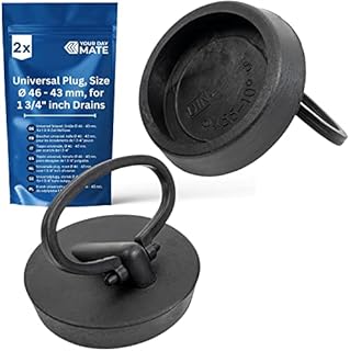 Uniwersalne zatyczki, 2 sztuki, w kolorze czarnym, Ø 46 do 43 mm na górze na spodzie, korek odpływowy z PCW do górnej części zaworów 1 3/4", korek do umywalki, korek do umywalki, korek do wanny