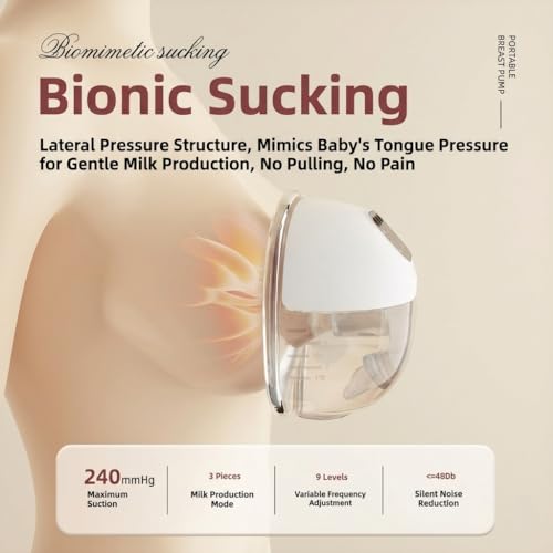 Image of Wearable Breast Pump Hands Free, Portable Electric Breast Pump, Wireless Breast Milk, Quiet Operation, 9 Suction Levels, Rechargeable for Nursing Moms (1 psc)