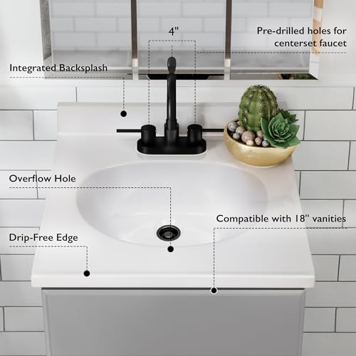 Image of Design House Cultured Marble Vanity Top, 19 in W x 17 in D, Integrated 4 in Centerset Oval Sink & Backsplash, Solid White, 586172