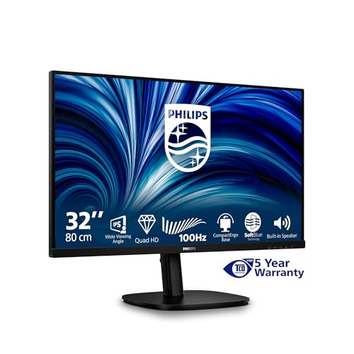 Philips Moniteur 32B2N3500 32 Pouce 100Hz IPS Dalle, 4ms GtG, Ajustable en Hauteur, Haut-parleurs, USB Hub(2560x1440 HDMI 2X 2.0 DP 1x 1.2) Noir