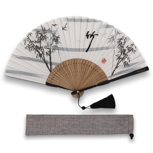 SENJLIE - Folding Hand Fan Chinese/Japanese Vintage Design Fan for Dancing, Oriental Crafty Wall Decor Foldable Handheld Fans with a Pouch