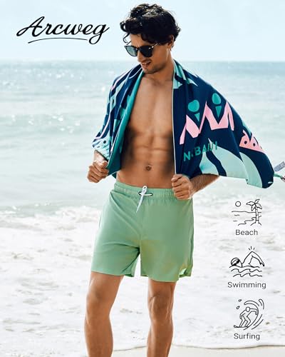 Arcweg Mens Swim Trunks with Compression Liner 2 in 1 Beach Swimming Trunks Quick Dry Swim Shorts with Zipper Pockets