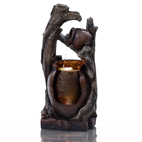 Image of Jocoevol 32 inch H Outdoor Water Fountain, 2-Tiers Clay Pot Waterfall Fountain