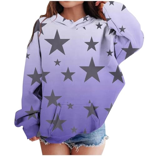 Cute Y2K Hoodies for Girls Star Graphic Oversized Long Sleeve Sweatshirts Kids Fall Winter (Dark Blue, 13-14 Years)
