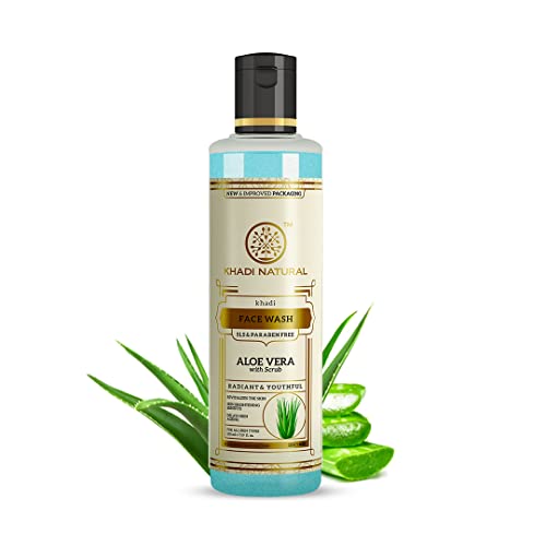 Image of Khadi Natural Aloe Vera Face Wash with Scrub | Face Wash for Younger-Looking Skin | Face Scrub for Fighting Early Signs of Ageing | Paraben & SLS Free | Suitable for All Skin Types | 210ml