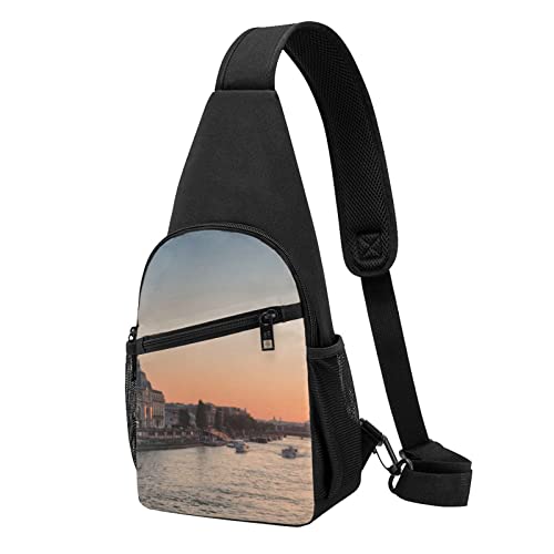 Sac à dos sling unisexe imprimé noir avec sangle réglable pour sport et voyage en ville
