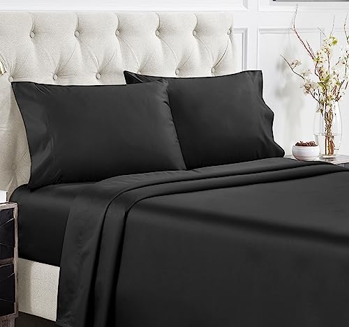 California Design Den 100% Cotton Sheets - Softest 4-Pc Queen Sheet Set, Cooling Sheets For Queen Size Bed, Deep Pockets, 400 Thread Count Sateen, Bedding Sheets & Pillowcases, Queen Sheets (Black) #TOP14