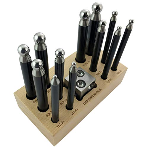 Jewellers Tools 12 Punzones Dapping Bloque Dapping 25 mm 12 Las depresiones Soporte de Madera thumbnail