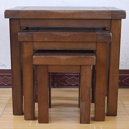 Original Walnut Solid Oak Nest of 3 Tables Wood Retro Style Side/End/Lamp Nesting Coffee Table Set Wooden