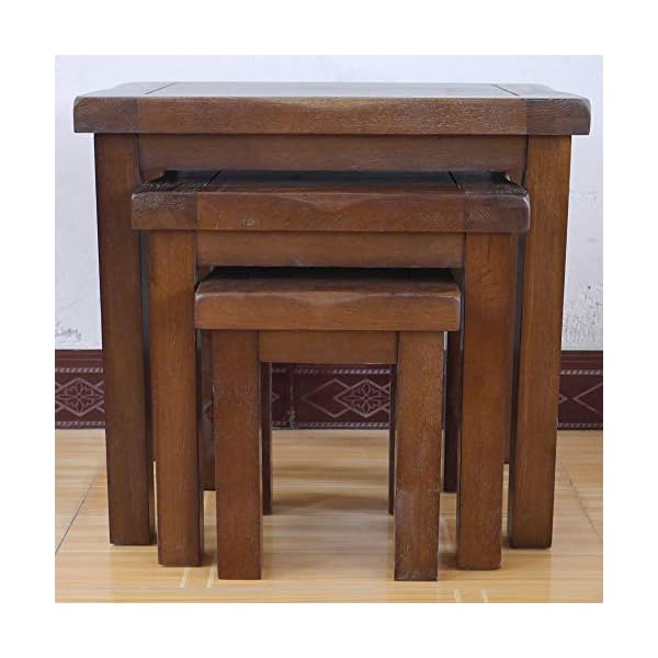 Original Walnut Solid Oak Nest of 3 Tables Wood Retro Style Side/End/Lamp Nesting Coffee Table Set Wooden - Image 3